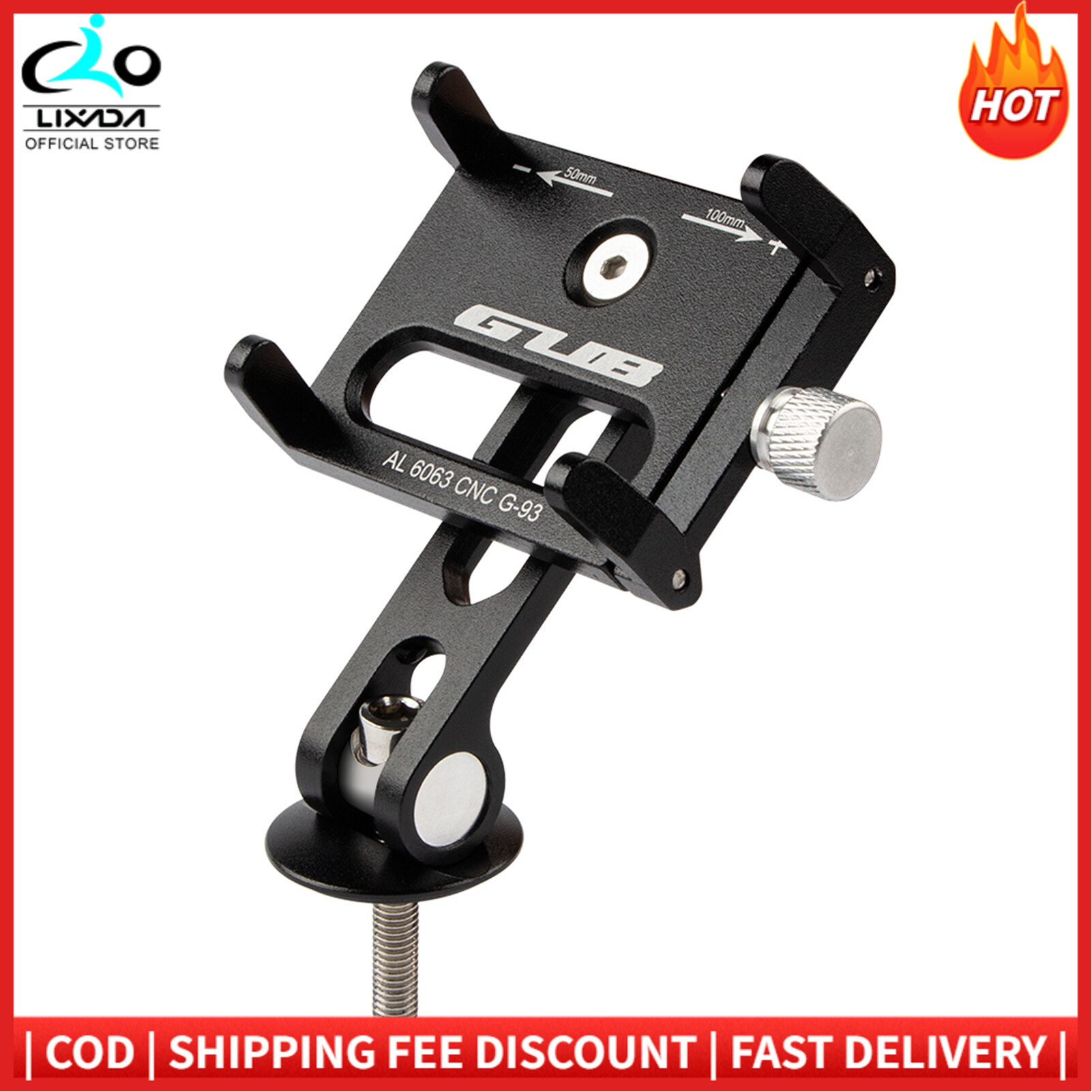 Bike Stem Phone Mount Anti-slip Adjustable Aluminum Bicycle Phone Holder for 3.7-7.2In Mobile Phones