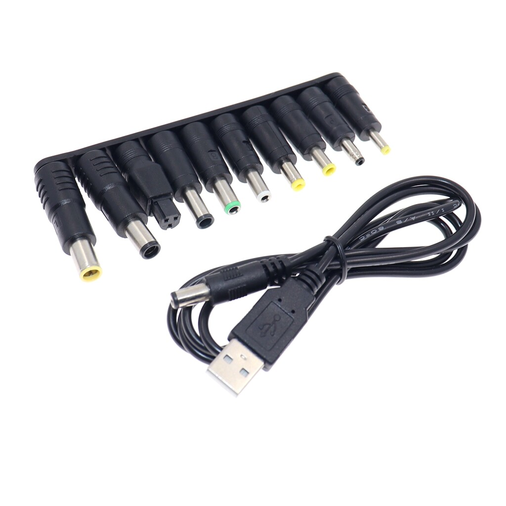 Universal USB to DC Jack Power Charging Cable Cord DC 5.5x2.1mm Plug Connector Adapter for Router Mini Fan Speaker (1 Cable + 10 Connectors)