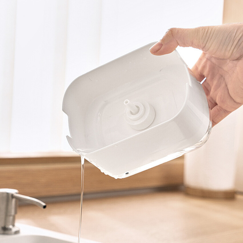 Manual Press Dishwashing Container Double Layer Cleaning Liquid Box Soap Pump Dispenser Detergent Dispenser Foam Bottle W/ Sponge