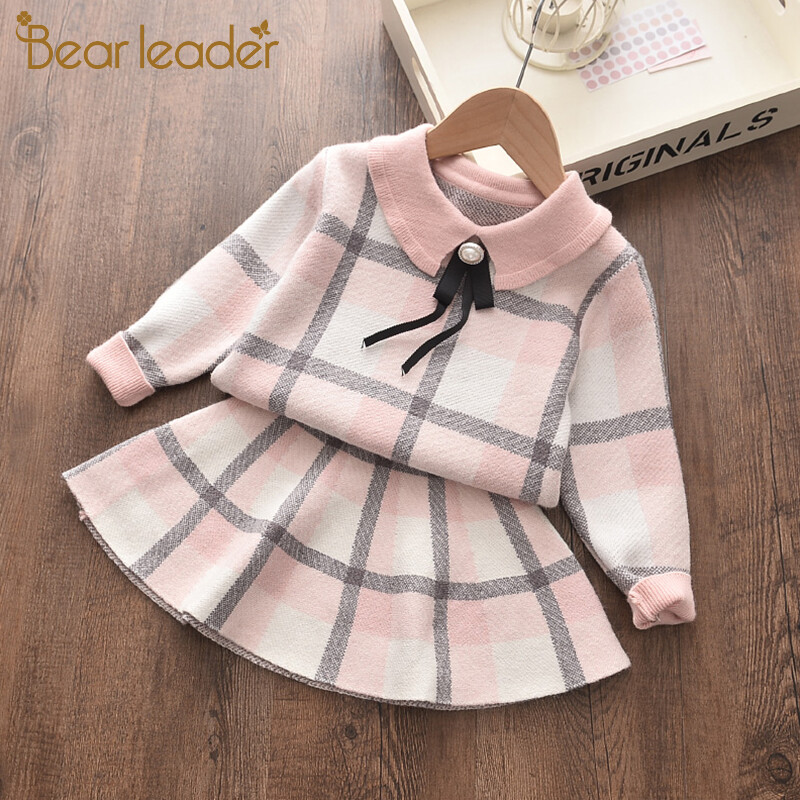 Bear Leader New Girl Sets Girls 2pieces Sets Children Casual Long Sleeve Sweater Knitted Dress Suit Boutique Girls Clothing Set