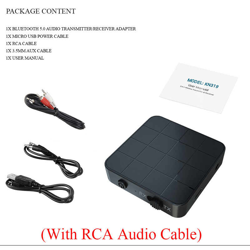 Disour original kn321 bluetooth 5.0 transmitter receiver wireless audio mini adapter rca 3.5mm aux jack stereo dongle 2 in 1 for car tv pc speaker headphone