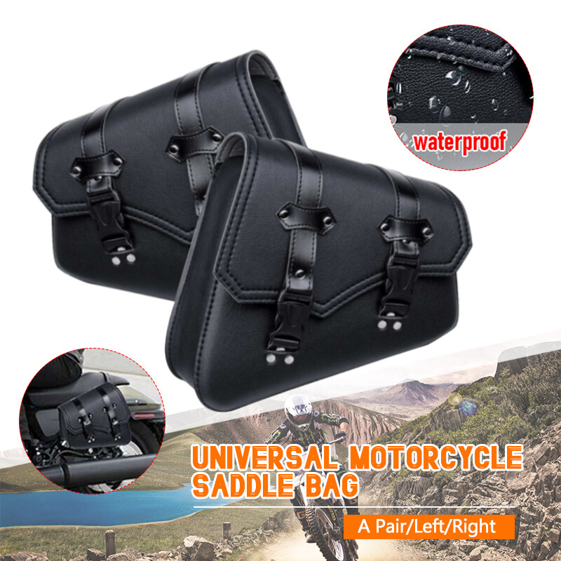 A Pair Left &Right Side Universal Motorcycle Saddle Bag Black PU Leather Motorcycle Saddlebags Side Bag Saddle Bag Pouch Black