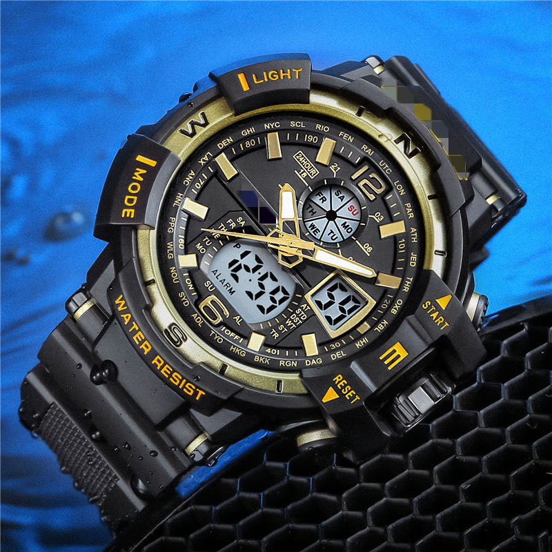 BOKALI 1pc Multifunctional Outdoor Watch Dual Display Luminous Waterproof Electronic Watch