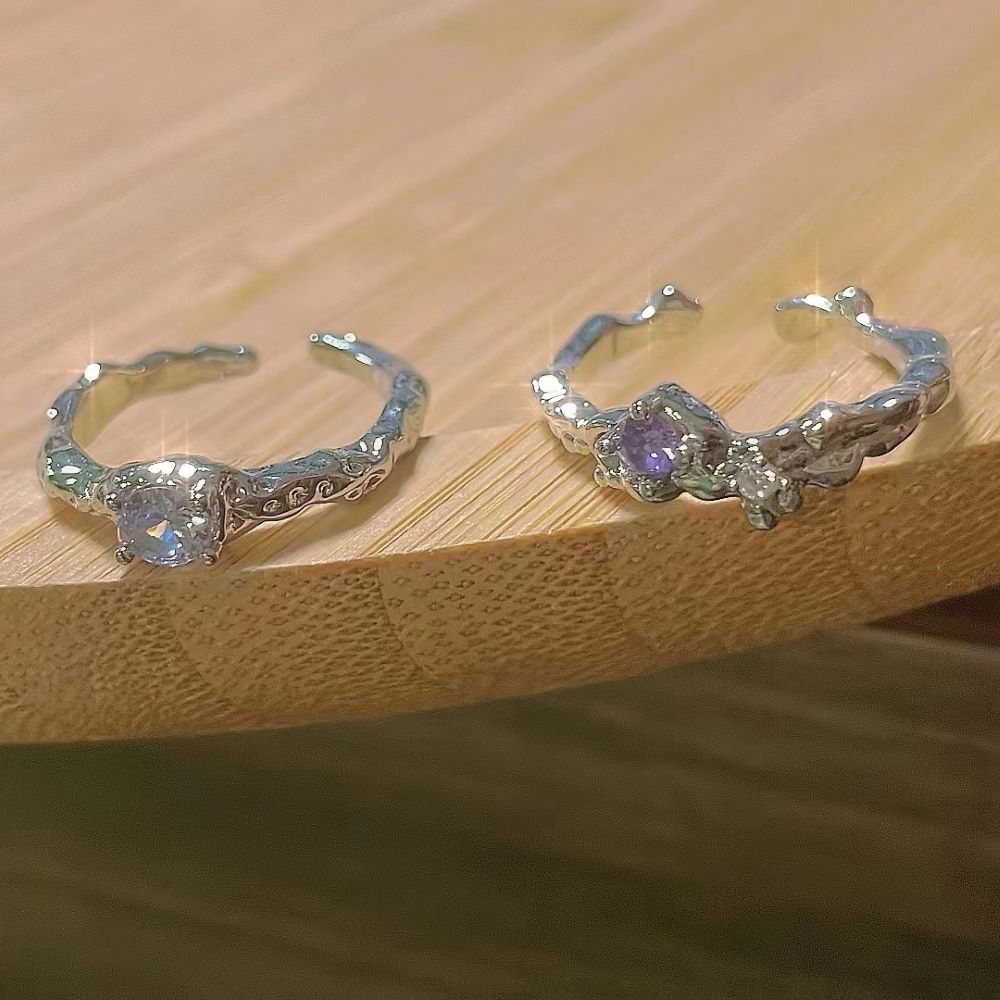 2pcs Moonstone không đều vòng lượn sóng vòng hình học cho nam giới và phụ nữ linh hoạt mở điều chỉnh trang sức nhẫn đôi Quà Tặng