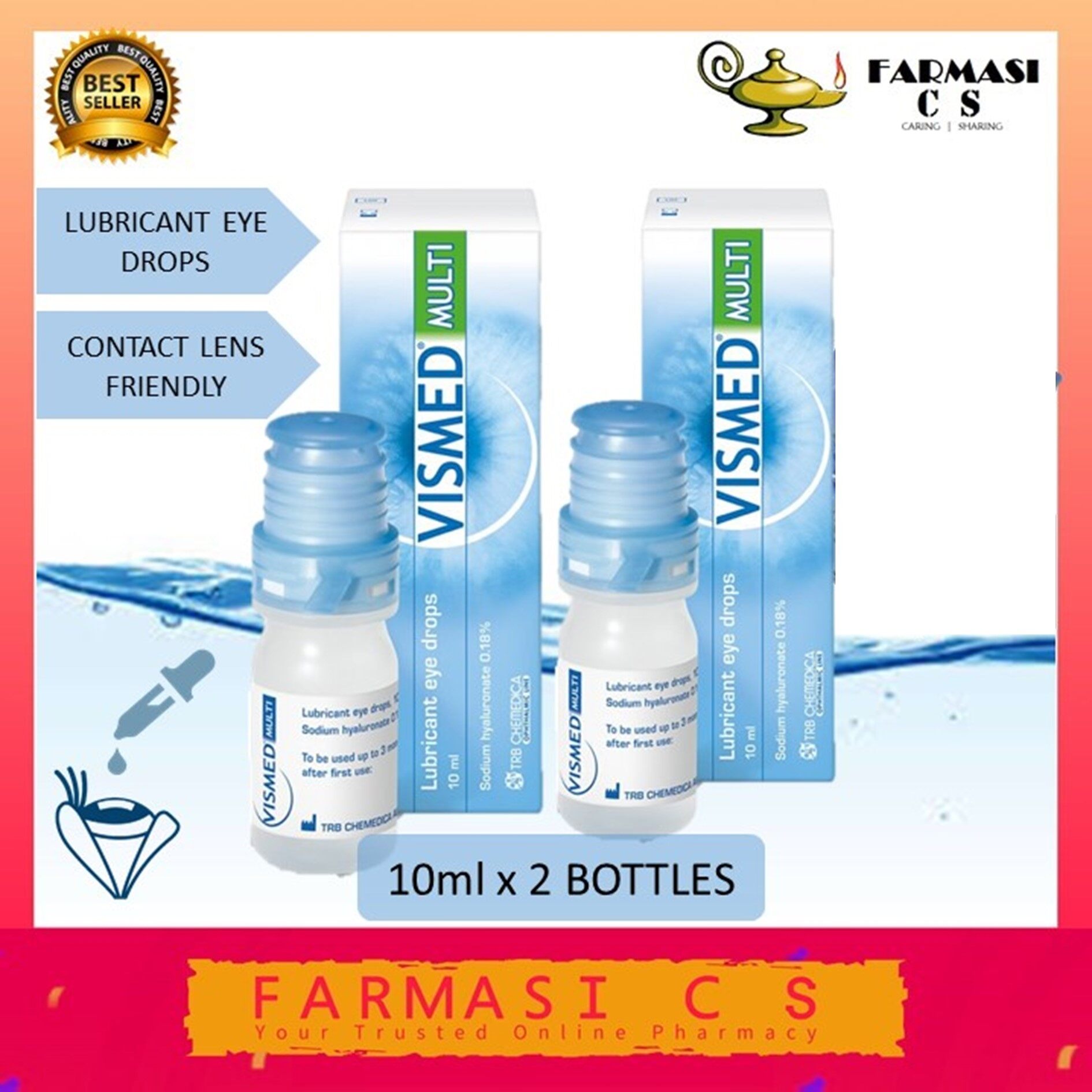 Vismed Multi Lubricant Eye Drops 10ml x 2 Bottles (TWIN) (Sodium Hyaluronate 0.18) Exp01/2026