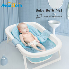 NiceBorn Baby Foldable Bath Tub Pad Adjustable Comfortable Non-Slip Baby Bath Seat Infant Safety Shower Antiskid Cushion Plastic Net Mat Baby Shower Net Bathtub Sit Up Mesh for Newborn