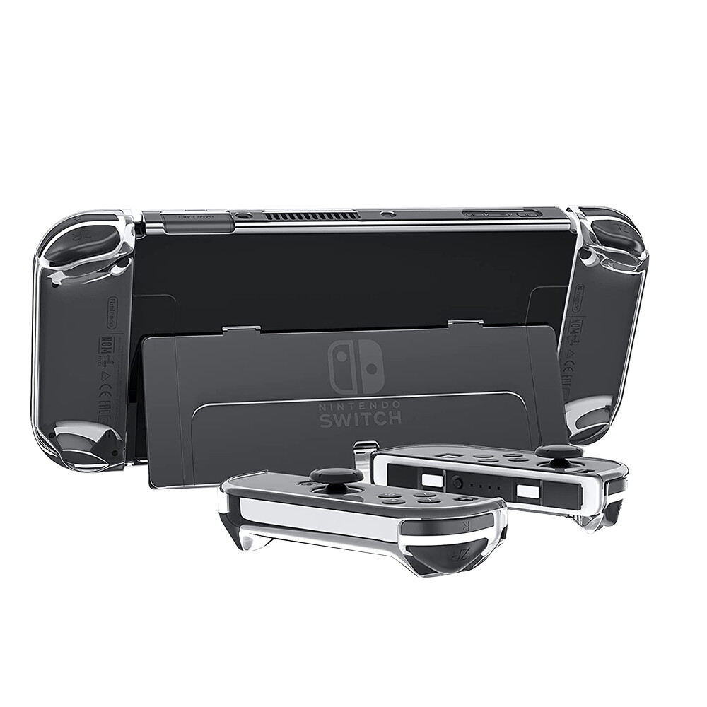 NS Ốp Bảo Vệ Trong Suốt Bằng Nhựa PC Cứng Cho Nintendo Switch OLED 2021 Ốp Có Thể Gắn Với Chân Đế Lật Vỏ Cần Điều Khiển Và Bảng Điều Khiển Joy-Con Với Kính Cường Lực Miễn Phí Cho OLED