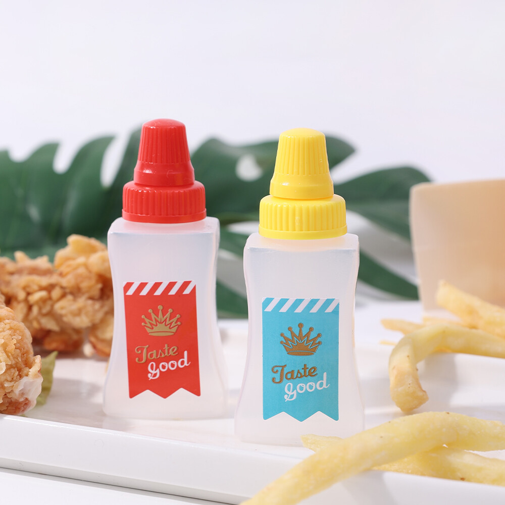 2pcs/set Mini Condiment Squeeze Bottles Portable Small Sauce Salad Dressing Container Bento Box Sauce Squeeze Bottle
