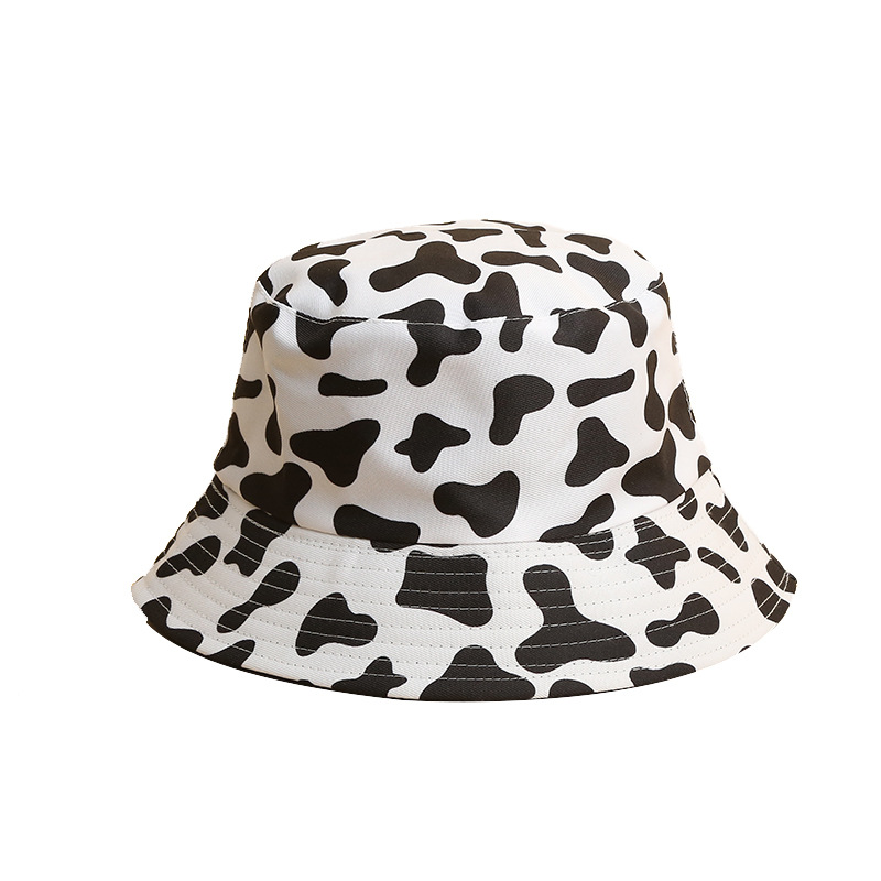 Double-sided Wearing Cap Cow Printed Bucket Hat Women Summer Cotton Flat Sun Hat Female Fisherman Hat Beach Cap