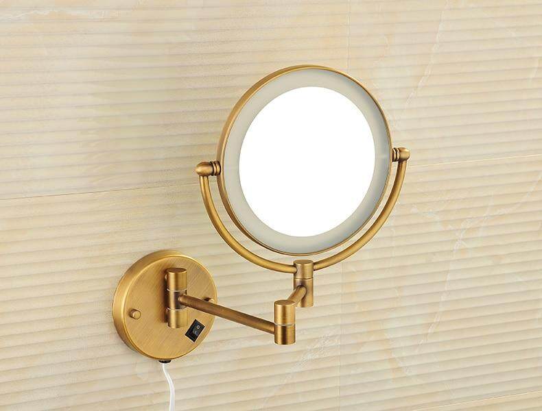 Gương phòng tắm, 8 Inch LED Có Đèn Trang Điểm Phóng Đại Gương, 3X Độ phóng đại, Xoay Cánh Tay, Đồng Cổ, bằng Đồng chắc chắn