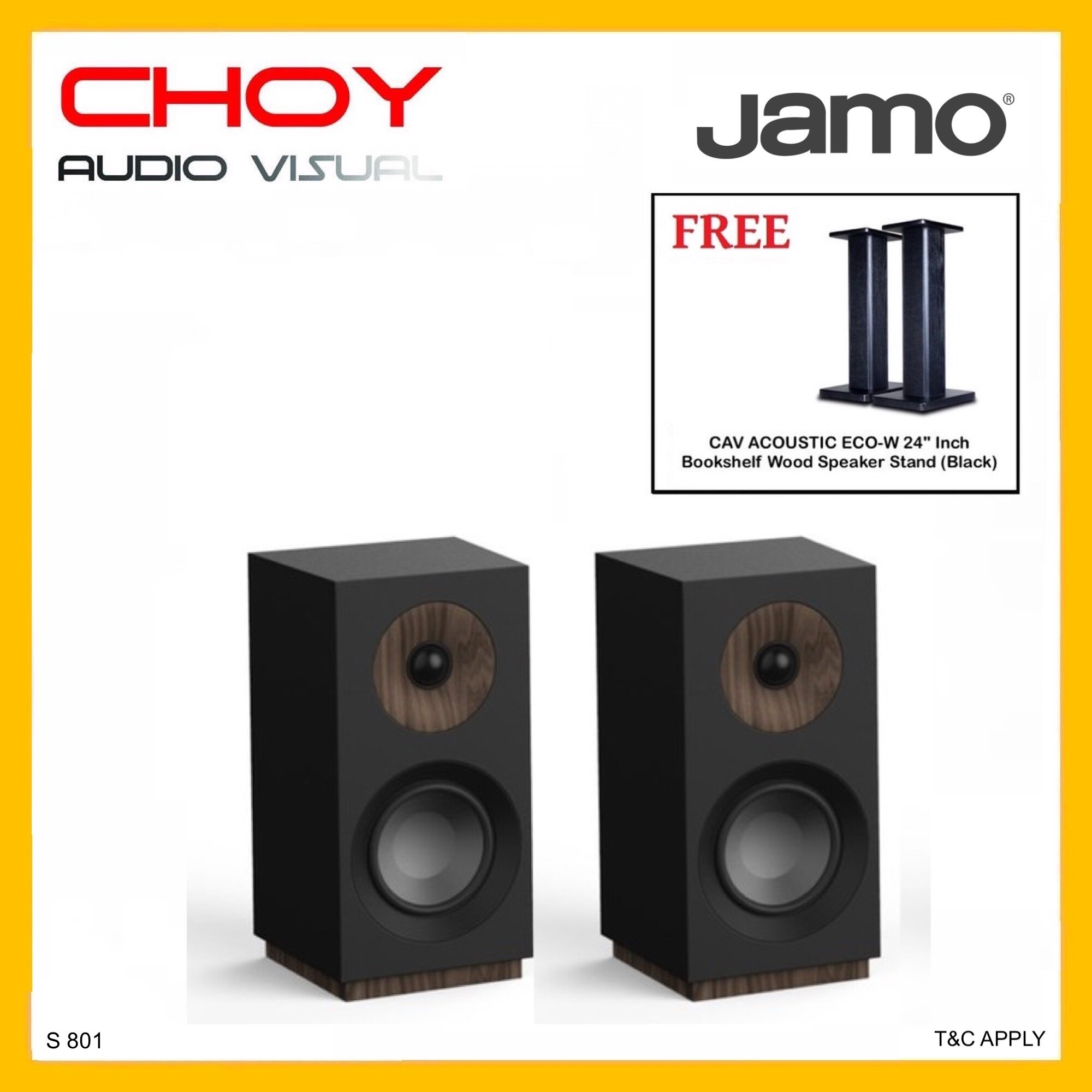 Jamo S801 Bookshelf Speaker(Black) FREE GIFT Compact Cabinet