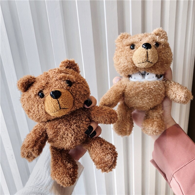 【 Hot Sale】 Autumn Winter Plush Doll Bear ForAirPods 3 Case Silicone Soft Wireless Bluetooth Earphone Shell For Airpods 1 2 Pro Case