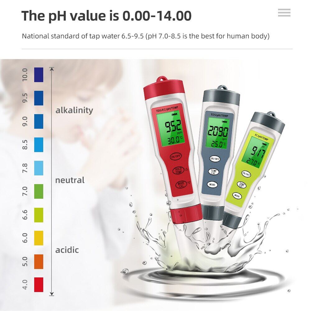 PC101 PH Meter ORP Chlorine Meters TDS Salinity Testers EC Temp