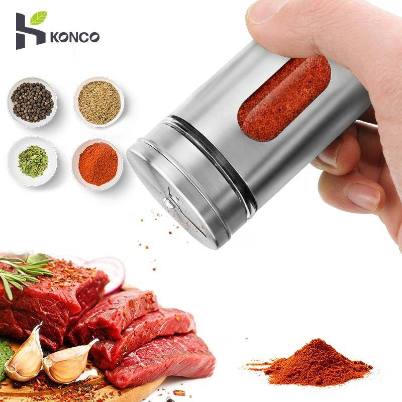 Konco Stainless Steel Seasoning Jars Glass Spreading Bottles Barbecue Seasoning Pot Pepper Bottle Toothpick Holder Salt Shaker