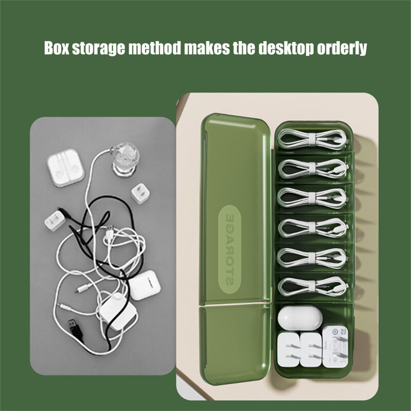 Data Cable Storage Box Cable Charger Organizer with 7 Compartments Container Case Electronic Accessories for Desk Drawer Cord Storage Organizer