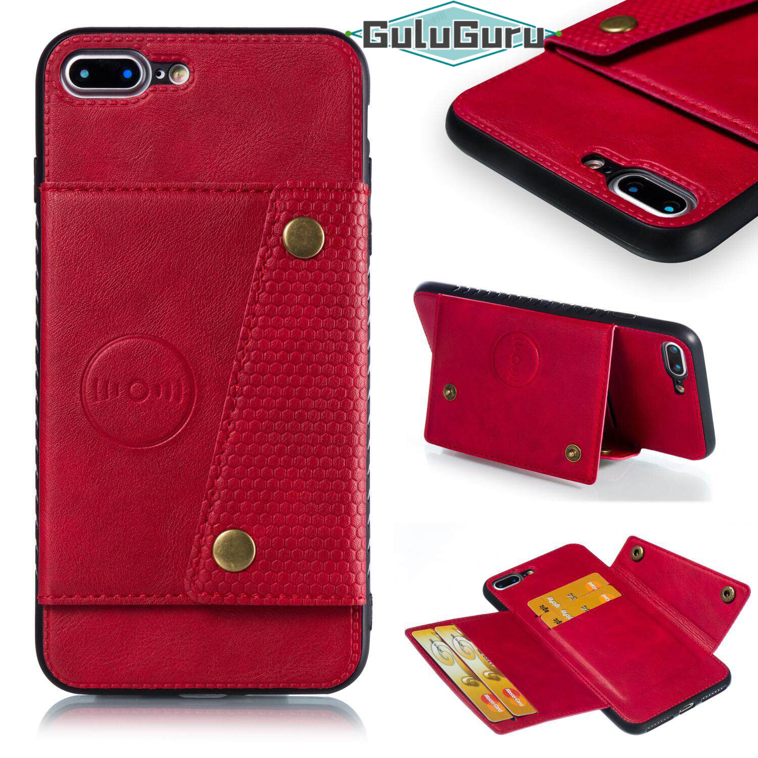 for iPhone 8Plus & 7Plus 5.5" Leather Case Multiple Folio Flip Cover Wallet Back Case Shell, can work with Car Mount, Hidden ID Credit Card Slot Holder, Retro Metal Button Clasp, Stand Support