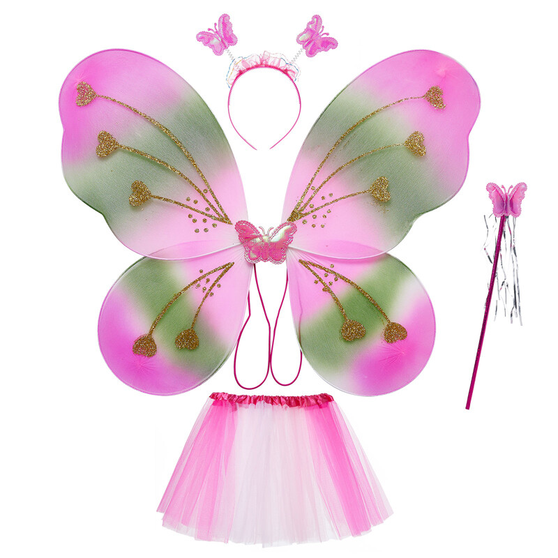Pickmine 2023 new Fairy Butterfly Wings Girls Costume Set Fairy Fancy Princess Costume Headband Wings Fairy Wand Set for Birthday Party Favor