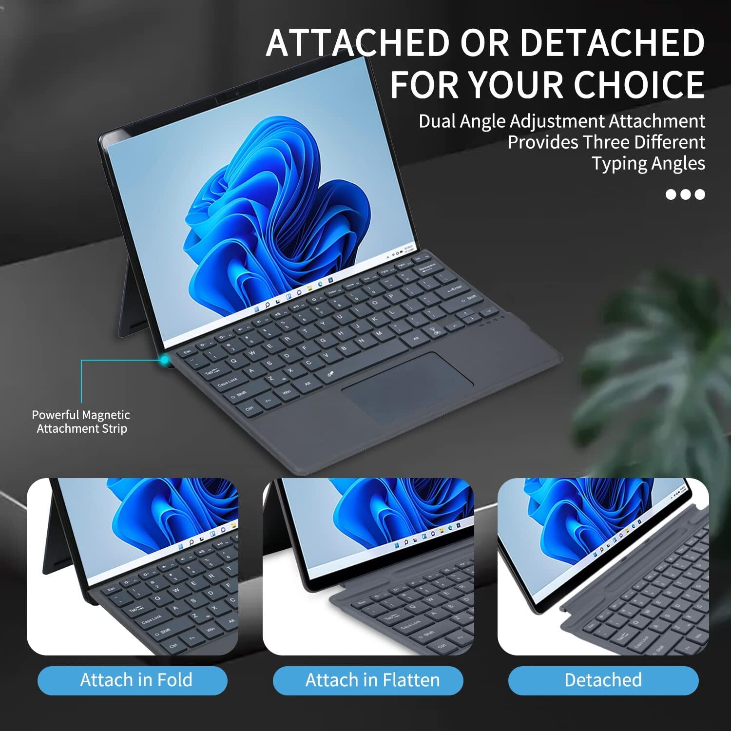 MD Surface Pro 8 /Surface Pro 9/Surface Pro x, bluetooth Bàn phím không dây với Trackpad Backlit Bàn phím từ tính, Tương thích với Microsoft Surface Pro Surface Pro x, với bề mặt bút/Surface Pro