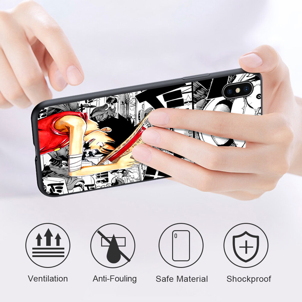 UCUC Casing Case For Redmi Note 5,Redmi Note 5A,Redmi Note 5A Prime,Redmi Note 5 Pro Case (Finger Ring + Lanyard) Cartoon Black And White Style Luffy Design Phone Case Shockproof Soft Silicone TPU Protective Phone Casing