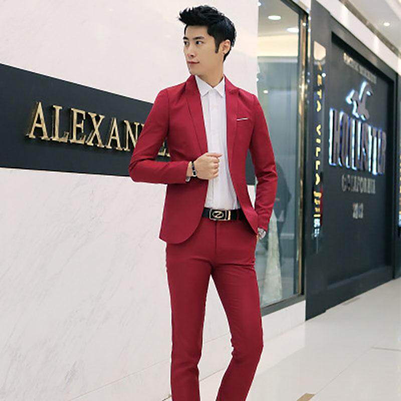 2Pcs Men/'s Casual Business Suit Set Slim Fit Blazer Coat One Button Jacket Pants