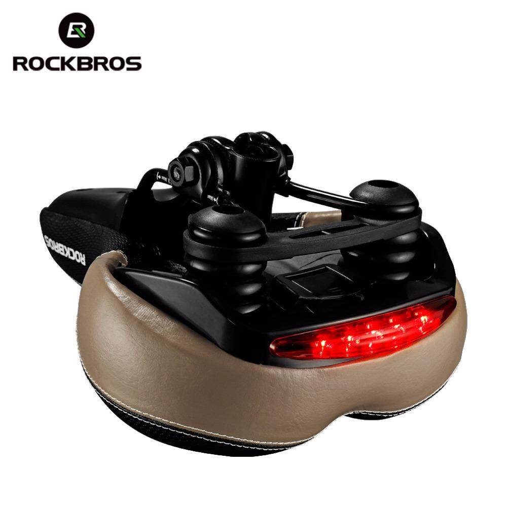 ROCKBROS Bike Bicycle Leather Cushion Seat Saddle with Warning Taillight Light