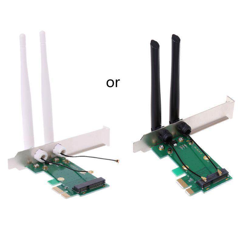 Card Không Dây Bộ Chuyển Đổi WiFi Mini PCI-E Express Sang PCI-E Máy Tính Bên Ngoài 2 Ăng Ten