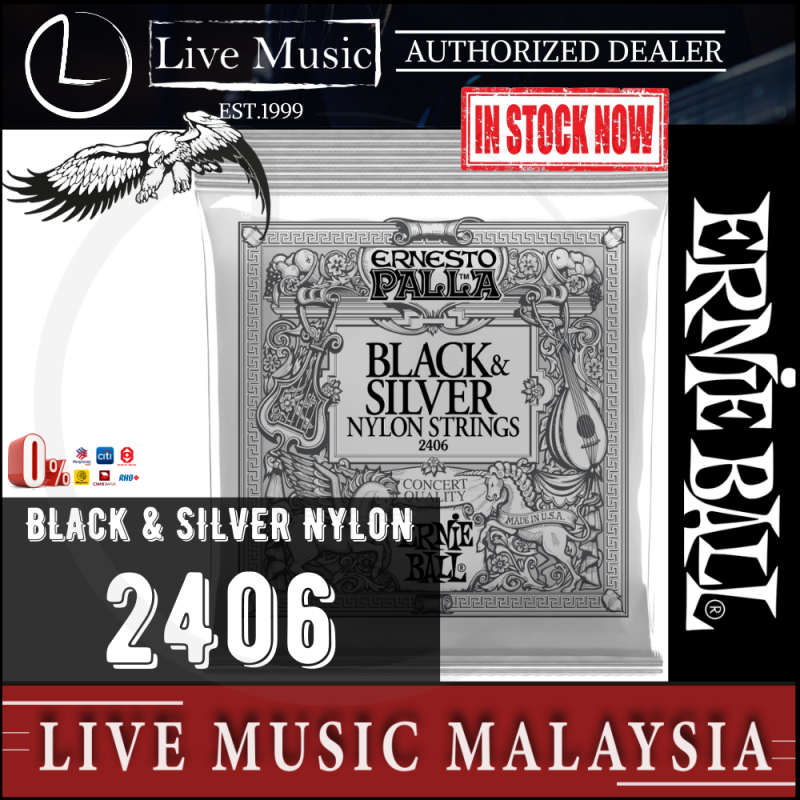 Ernie Ball 2406 Classical Guitar Strings Ernesto Palla Nylon Black & Silver (28-42/EB2406) Malaysia