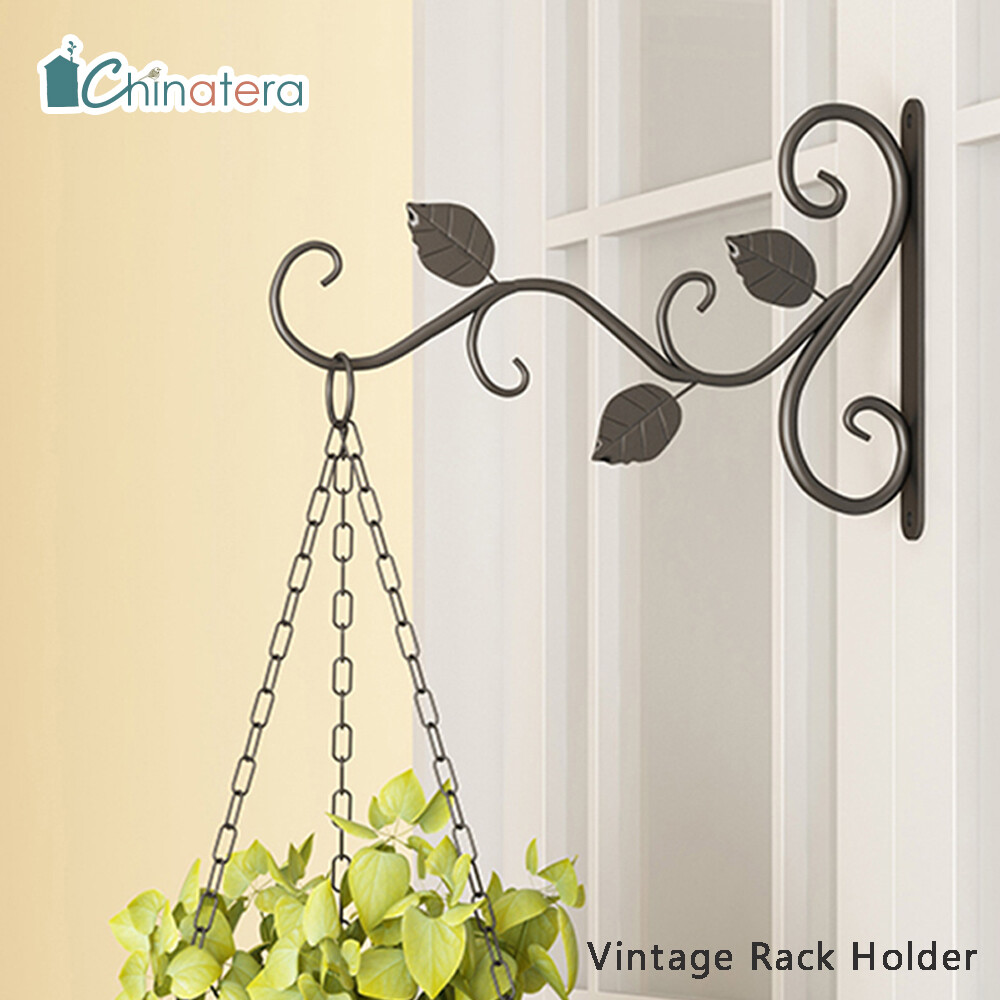[Chinatera] Vintage Wall Mounted Flower Pots Iron Garden Hook Decorative Hanging Wrought Basket Home Outdoor Plant Bracket Hanger Balcony Garden Decor Accessory