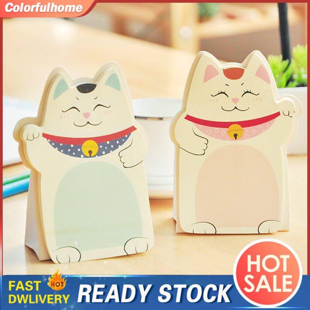 [Colorfulhome]2023 Simple Mini Desktop Stand-up Post-it Notes Cute Lucky Cat Post-it Notes Series Cartoon Cute Handbook Message Decorative Material Paper Note