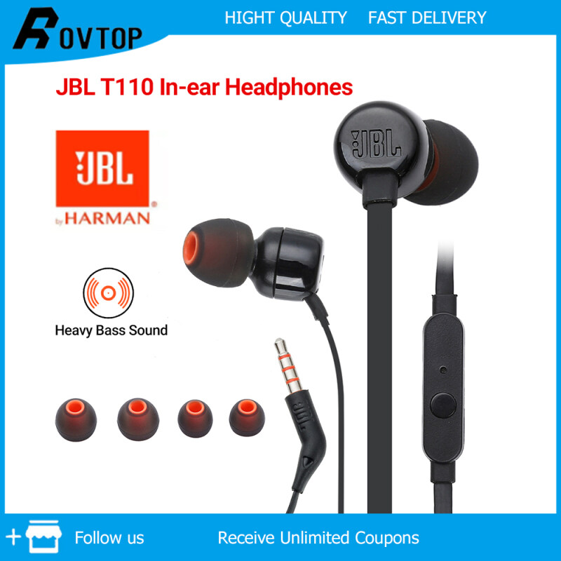 Rovtop JBL T110 In-Ear Headphones Built-in Microphone High Quality With Microphone Wired Control Headphone 3.5mm Jack Earbuds For Huawei Xiaomi Samsung Mobile Phones Tablet Computer Singapore