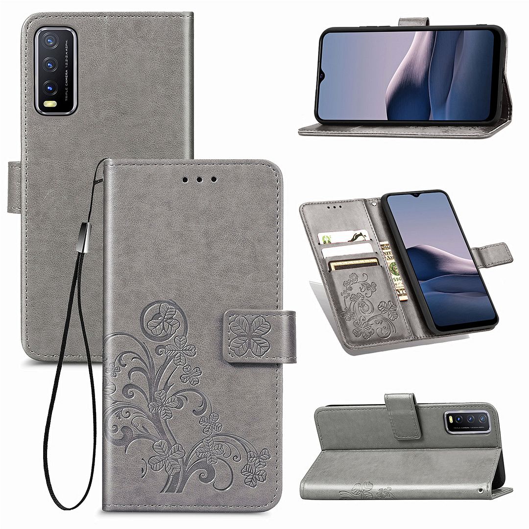 2022 new design For vivo Y20 / vivo Y20i (6.51 ) Case, Clover Embossing Solid color Phone Casing Flip Advanced Business PU Leather Cover Stand Support Bracket Succinct Wallet - Image 4