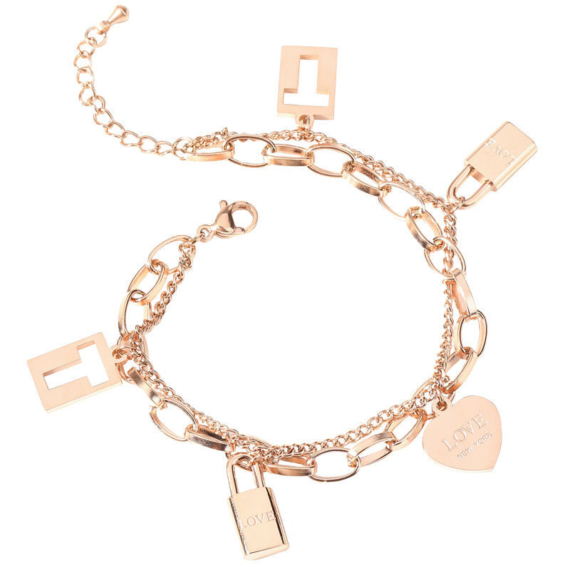 Yuki's Titanium Steel Love Heart Bracelets For Women Teen Girls Romantic Party Gift Heart Pendant Forever Love Letters Engraved on fade Chain Charm Bracelets for women Jewelry