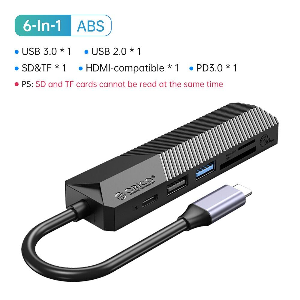 Usb c hub 3.0 orico usb port multi hub type c 3.0 hub usb charging station hub to hdmi-compatible rj45 sd reader pd charger power adapter