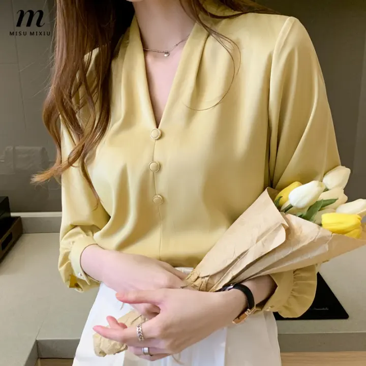 women's long sleeve yellow blouse