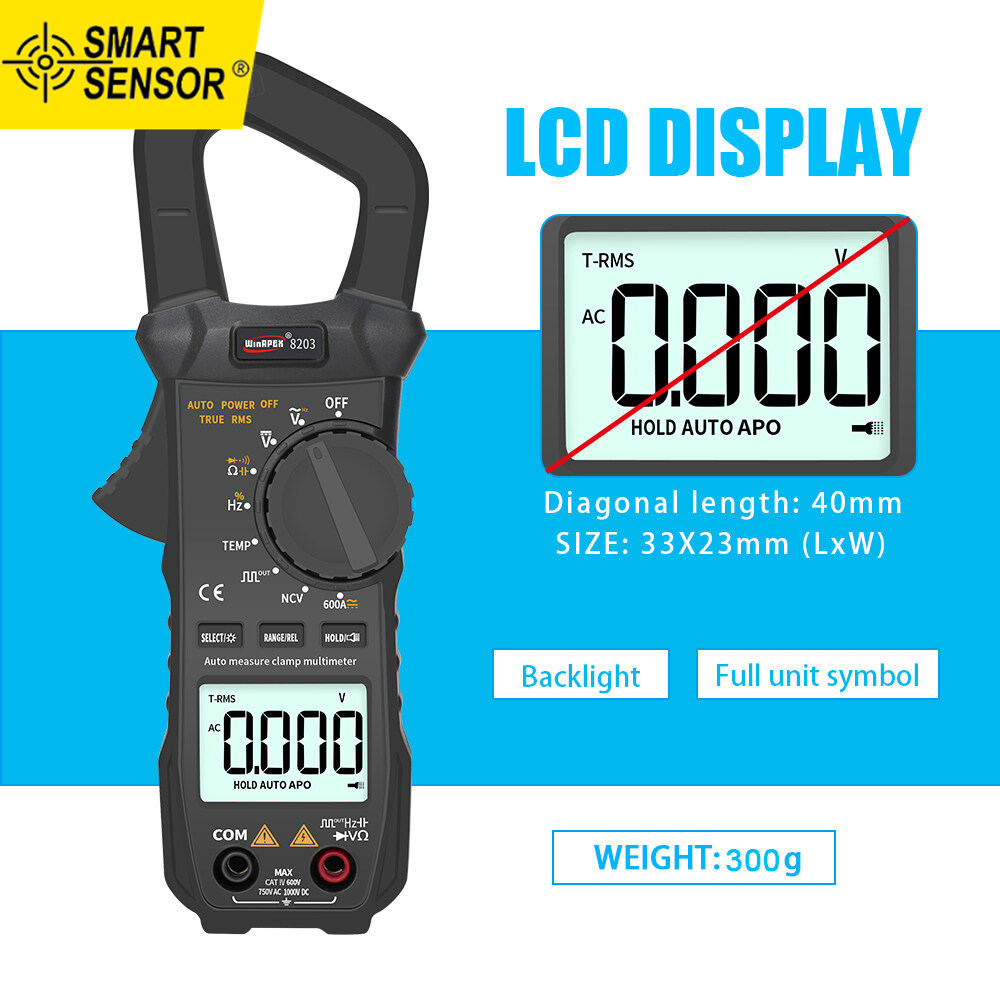 Smart sensor portable pocket multimeter 6000 counts true rms digital clamp meter with square wave output