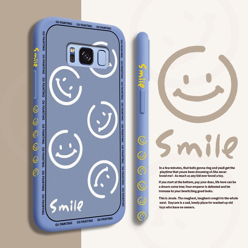 YIWESAN For Samsung galaxy S7 Edge S8 Plus Phone Case with Simple cartoon smiling face Shockproof soft Back Cover Liquid Silicone side Pattern Camera Full Lens side protector casing for girls