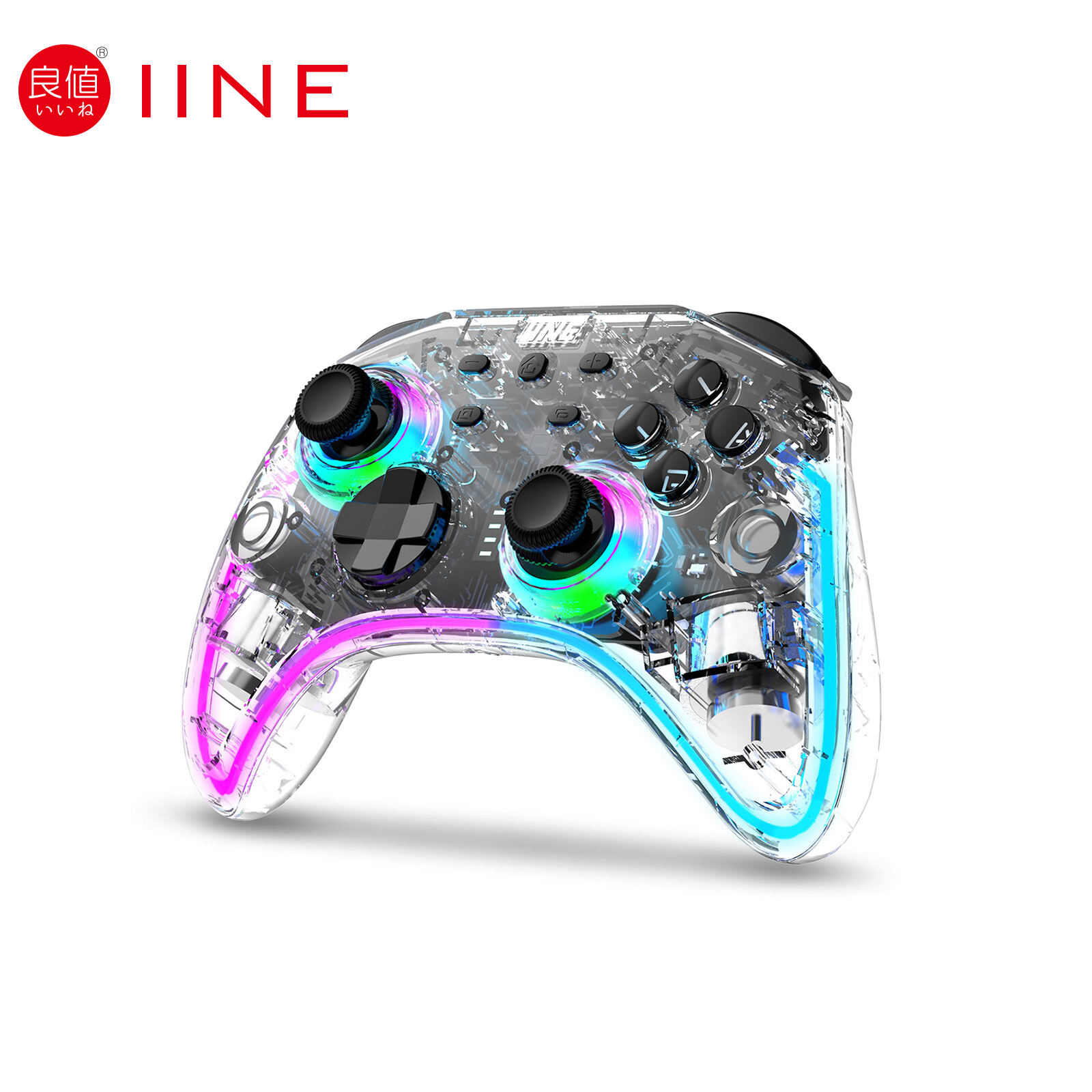 IINE Ares Transparent Wireless Controller with Headset Jack RGB Light compatible Nintendo Switch Steam