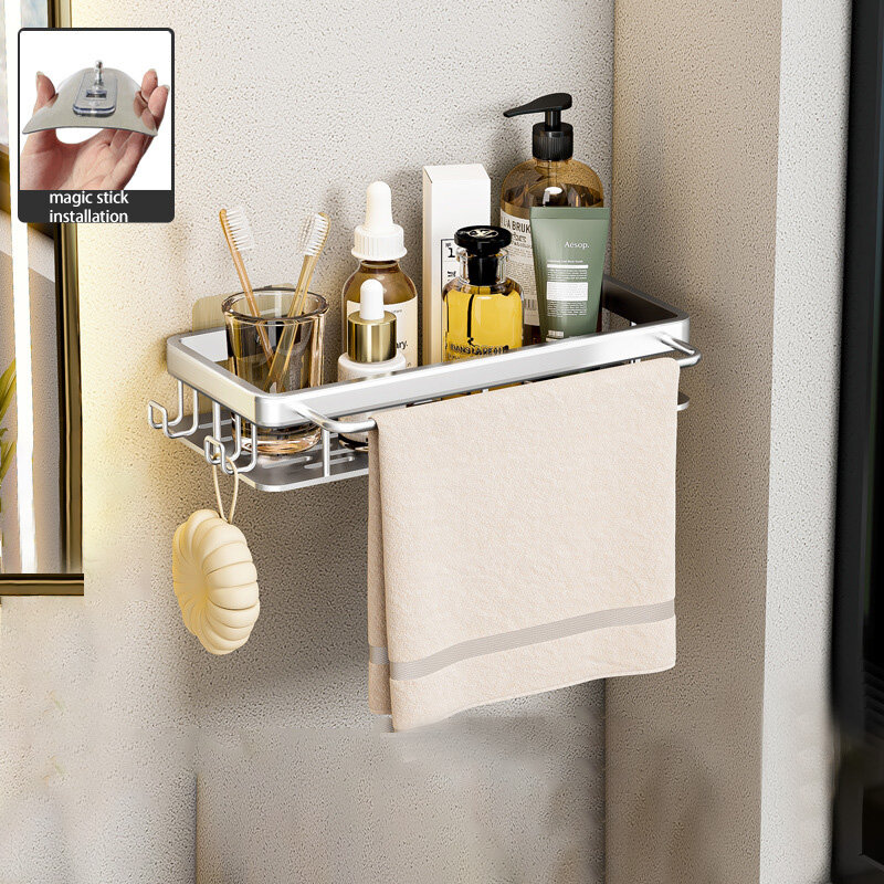 Bathroom shelf, wall mounted suction cup, space aluminum no punch, triangle corner corner, bath, shower, toilet
