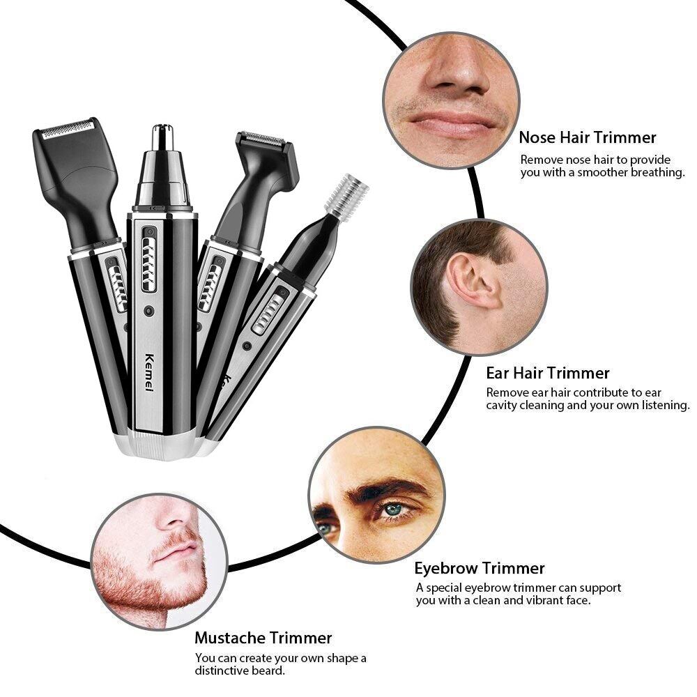 4 in 1 Rechargeable Men Electric Nose Ear Hair Trimmer Painless Women