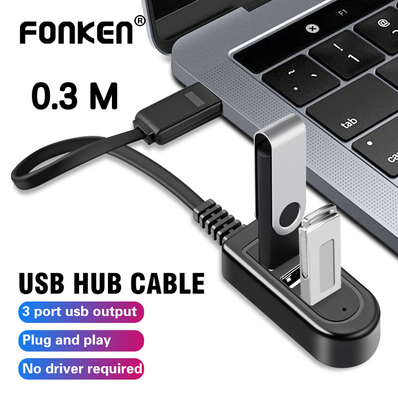 FONKEN 3 in 1 High- Speed mini 3 Port USB Hub Cable Data Transfer Device Charging USB HUB Splitter for PC Computer Laptop Notebook