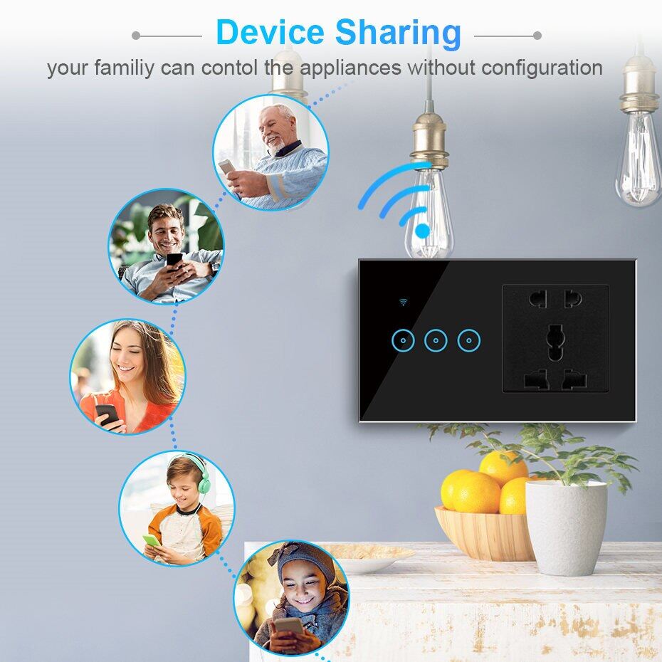 Tuya Smart Life App Control Switch And Socket Wifi Led Light Touch Wall Switch 16a Electrical Socket Work With Alexa Google Home