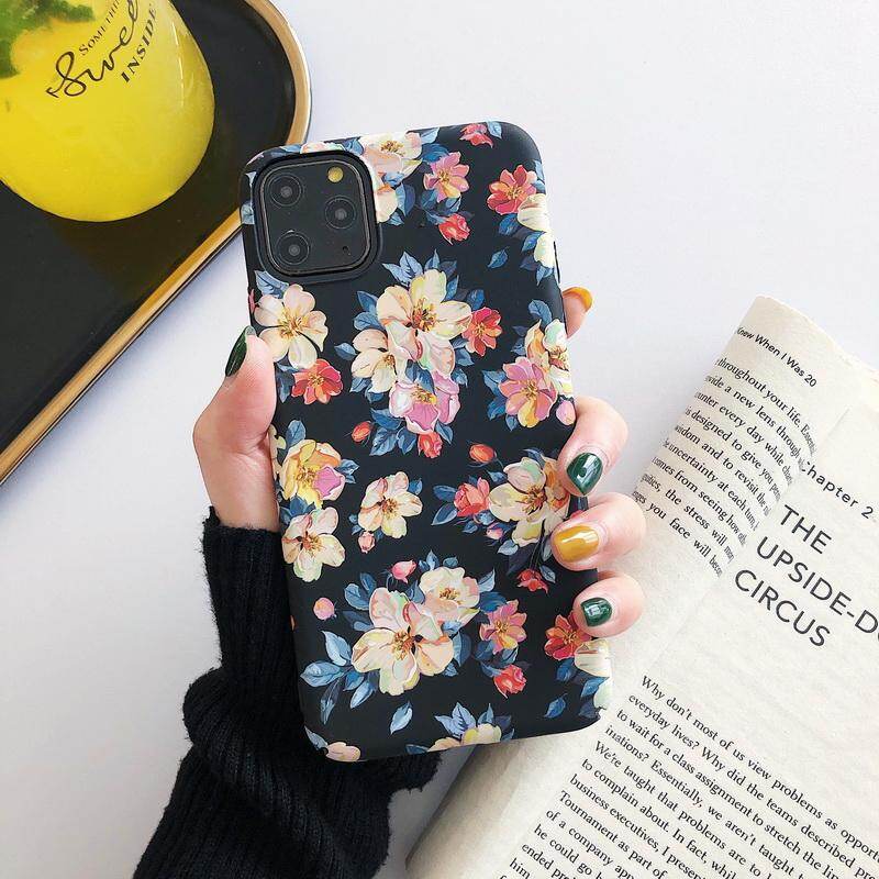 CrashStar Luminous Matte Vintage Flower Small Floral Hard Case For iPhone 15 14 Pro Max 13 12 11 Pro Max Mini  Back Cover 【Ready Stock & Fast Delivery】