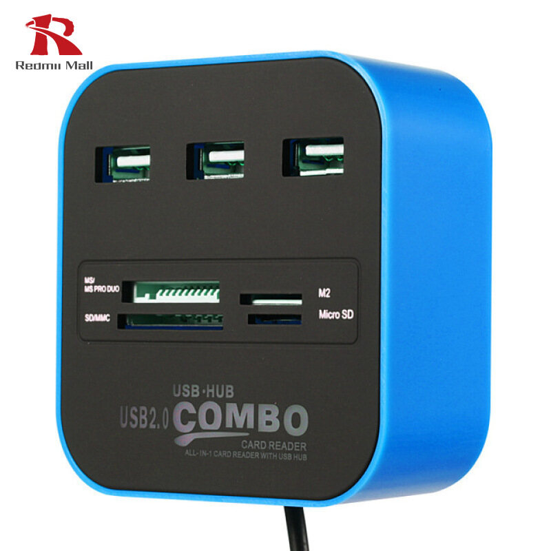 USB HUB Combo All in One USB 2.0 Micro SD High Speed Card Reader 3 Ports Adapter Connector for Tablet PC Computer Laptop