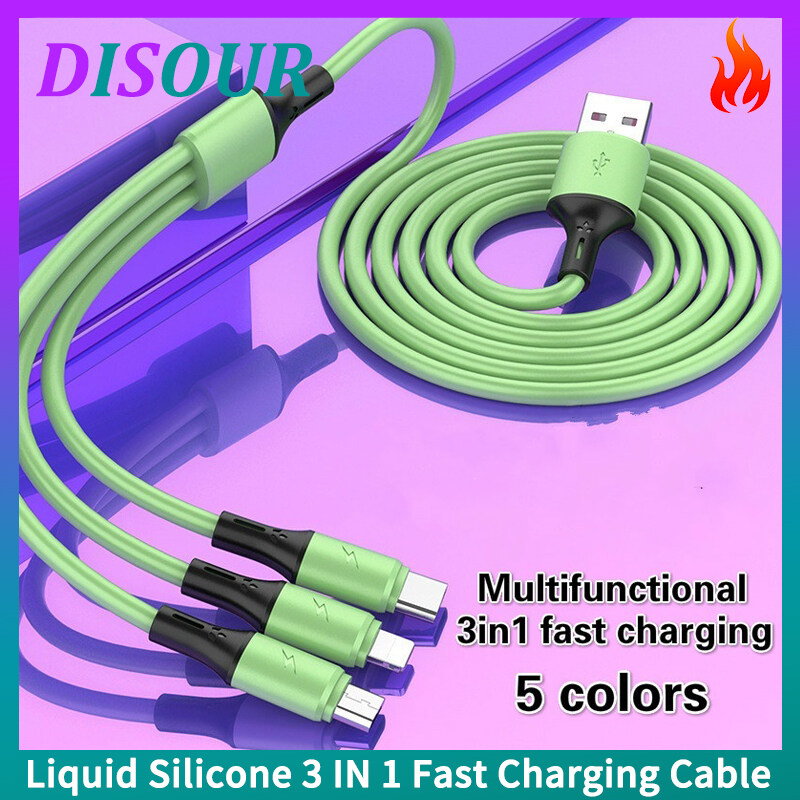 DISOUR Cáp Sạc Nhanh 3 Trong 1 Silicon Lỏng Cáp Sạc Lightning Micro USB