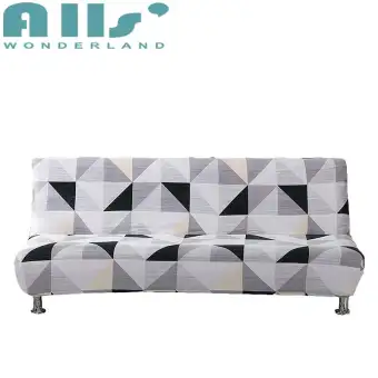 Cover Elastic Geometrical Striped Armless Sofa Bed Slipcover Fit