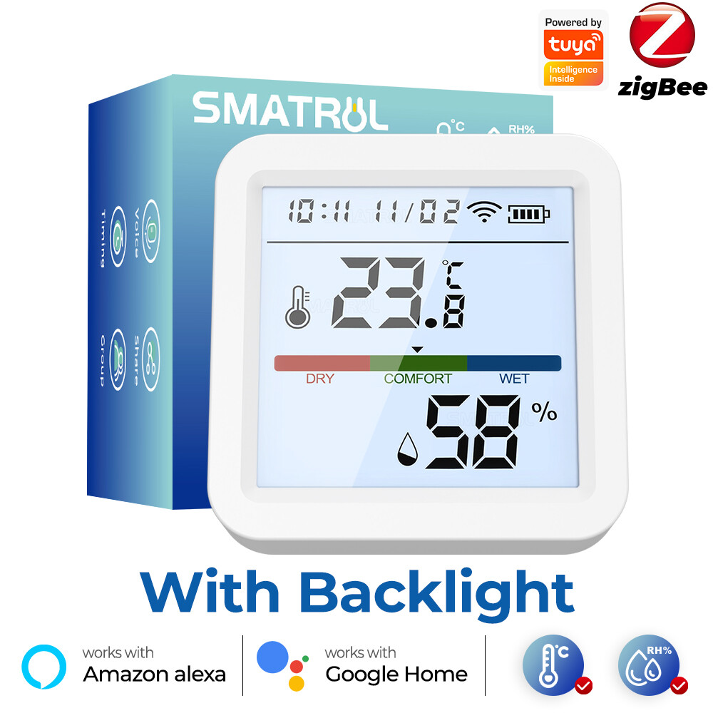 Smatrul ZigBee Thông Minh cảm biến độ ẩm nhiệt độ đồng hồ đo kỹ thuật số màn hình lcd trong nhà Điện Tử Ẩm Kế Nhiệt Kế Độ Ẩm Cảm Biến Độ Ẩm Màn Hình Trong Nhà Với Đèn Nền Ẩm Kế Nhiệt Kế Detector tiêu thụ ít năng lượng điều khiển bằng giọng nói Cho alexa G