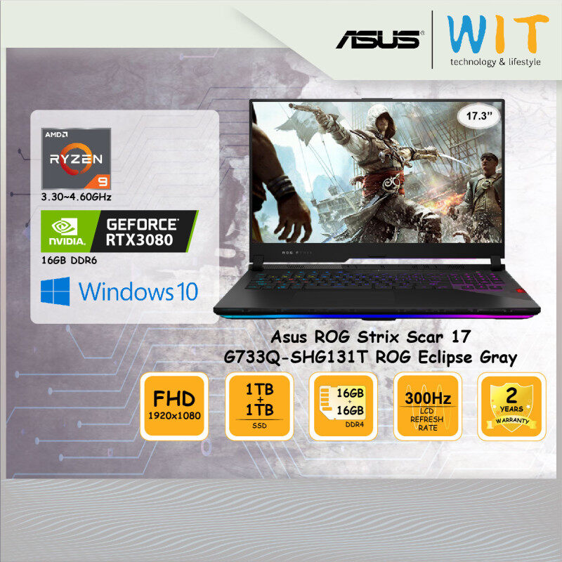 Asus ROG Laptop Strix Scar 17 G733Q-SHG131T ROG Eclipse Gray/AMD Ryzen 9 5900HX 3.30~4.60GHz/16GB+16GB DDR4 Ram/1TB+1TB SSD/17.3FHD 300Hz/NVD RTX3080 16GB DDR6 Malaysia