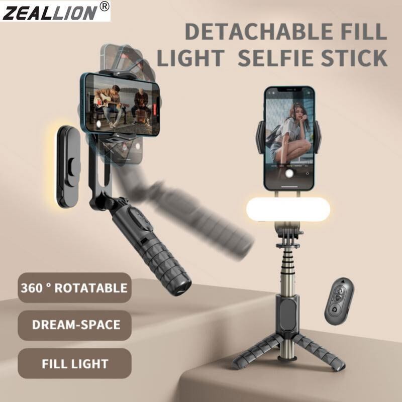 Zeallion Bộ Ổn Định Mini Gimbal Cầm Tay Bluetooth Không Dây Giá Đỡ Ba Chân Gậy Selfie Với Đầu Chân Máy Đèn Chiếu Sáng Phụ Có Thể Tháo Rời Phụ Kiện