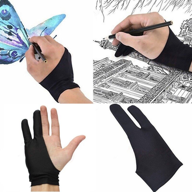 [Cutewomen2020] Two Finger Anti-Fouling Glove Drawing & Pen Graphic Tablet Pad for Artist Black INEXPENSIVE GLOVES