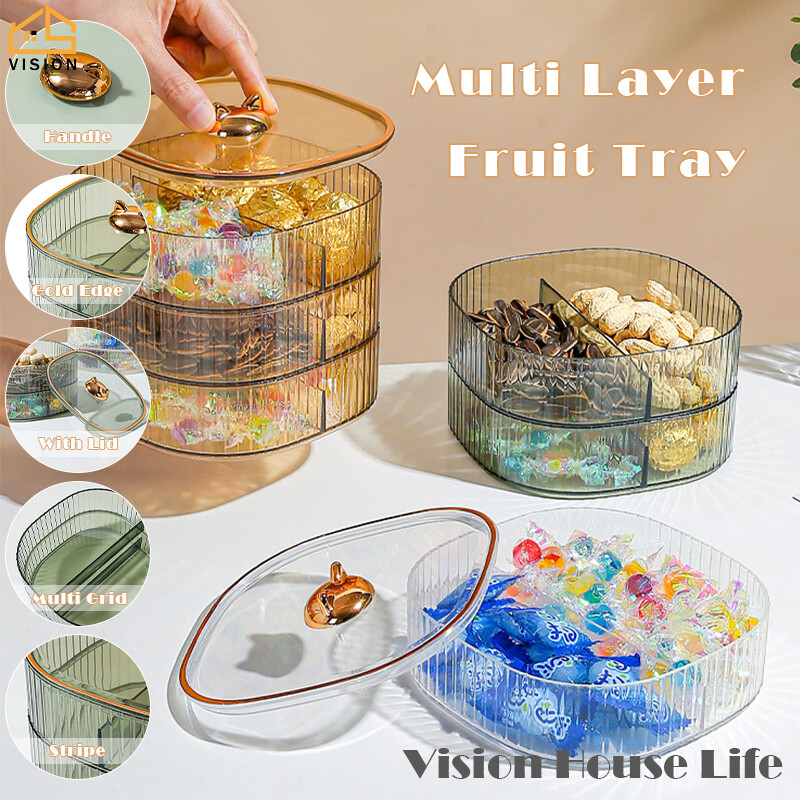Vision Multi-layer Transparent Snack Storage Box Dried Fruit Nuts Candy with Lid Household Divided Dried Fruit Plate